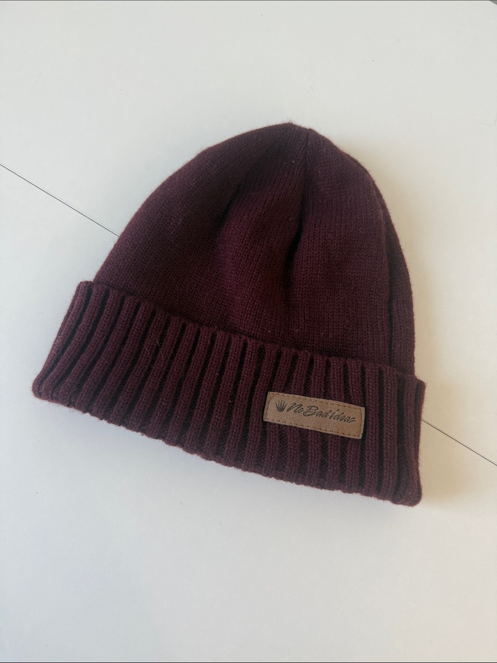 The Bar Maroon Knit Beanie Hat